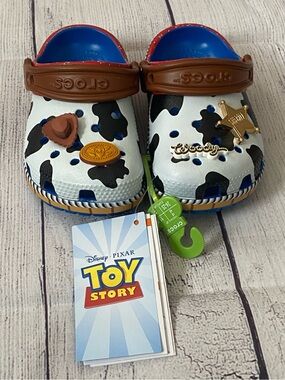 CROCS Toy Story Woody Clogs - White Black Blue Brown